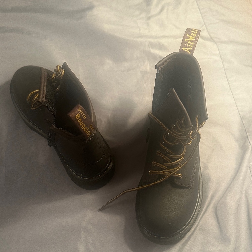 Dr. Martens Kids Brown Boots with Gold Accents